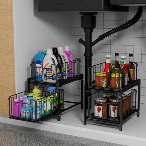 2-Tier Pull Out Cabinet Organizer, Slide Out Under Sink Organizer
