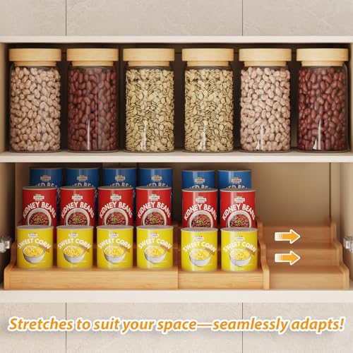 Expandable Bamboo Can Rack Organizer for Pantry, 3-Tier - Image 4