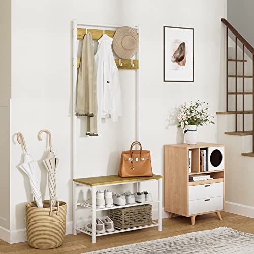 Hall Tree with Bench and Shoe Storage, 3-in-1 Coat Rack - Image 4