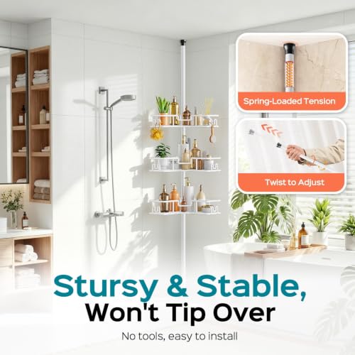 HAMITOR Corner Shower Organizer, 4-Tier Tension Pole | All Products - Image 5