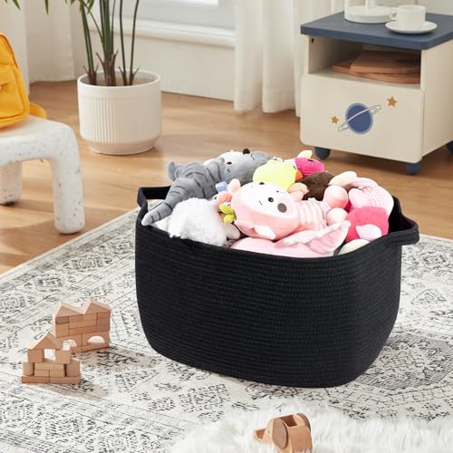 OIASKET Large Blanket Basket, Black Blanket Storage Living Room - Image 6