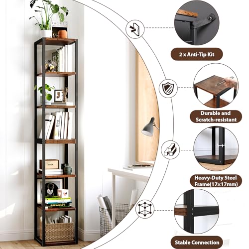 DreamDashio 6-Tier Corner Shelf, 71 Inch Tall Narrow Bookshelf - Image 6