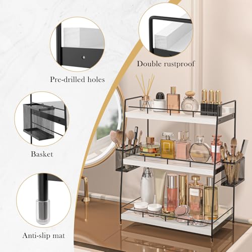 Wood Bathroom Counter Organizer with Metal Frame for Vanity - Image 6