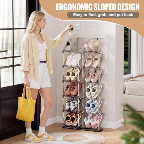 6 Tier Vertical Narrow Shoe Rack, Stackable Tall Skinny Shoe - Image 3