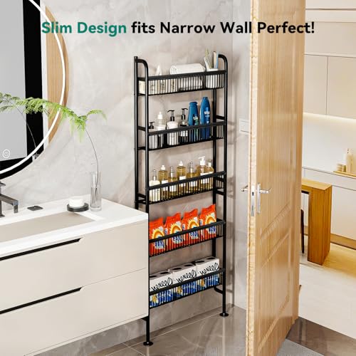 NECHEGE Slim Shelf Behind Door Storage Rack, 5-Tier Multi-Purpose - Image 3