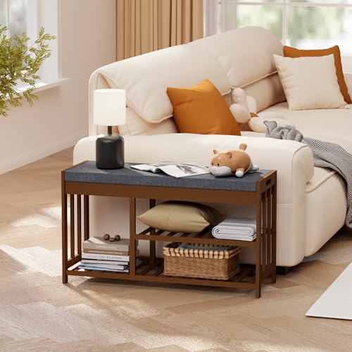 Shoe Rack Bench for Entryway, Bamboo Shoe Storage Bench - Image 5