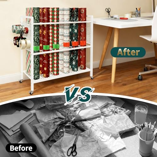 Wrapping Paper Organizer Storage with Wheel Cart, 18 Slap - Image 6