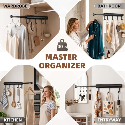 Valet Rod for Closet, 12" Pull Out Retractable with 5 - Image 6