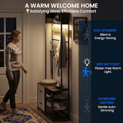 Hall Tree with Motion Sensor LED Light, Bench and Shoe - Image 4