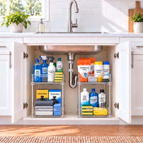 2 Pack 2-Tier Clear Under Sink Organizer with Pull-Out Drawers - Image 5