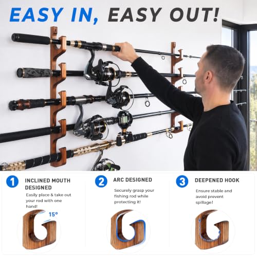 PLUSINNO H5W Solid Wood Fishing Rod Holder, Horizontal - Image 7