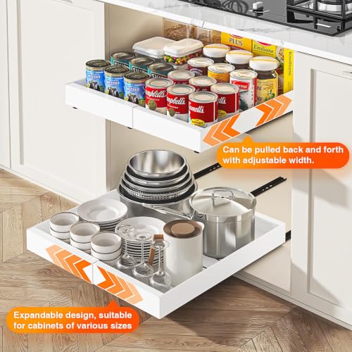 2 Pack Expandable Pull Out Cabinet Organizer,16.54" Deep,White - Image 4