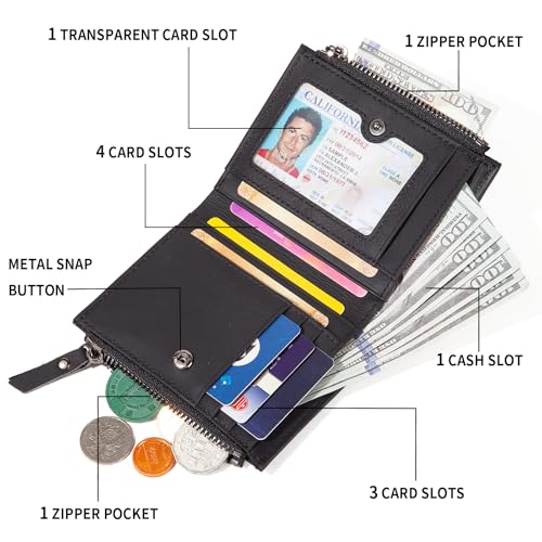 Men's wallet RFID blocking zipper coin purse genuine leather - Image 4