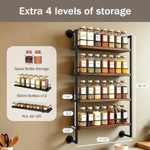 4 Tier Spice Rack Wall Mounted for Kitchen, Large Capacity - Image 3