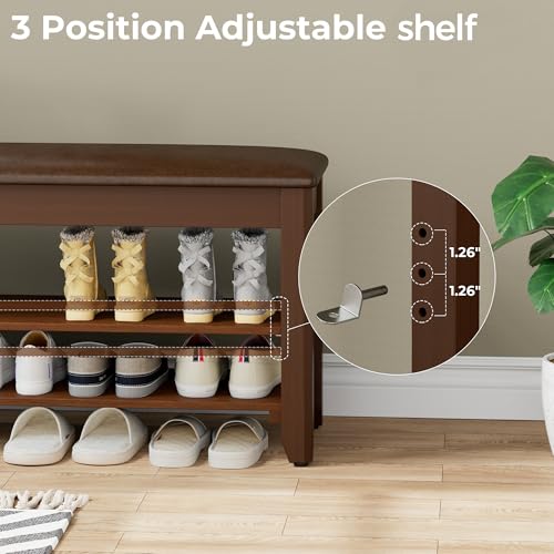 39.4" Wide Solid Wood Shoe Rack Bench with Flip-Top Storage - Image 7