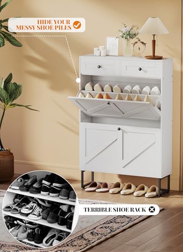 Shoe Storage Cabinet with 2 Flip Drawers & 2 Fabric - Image 6