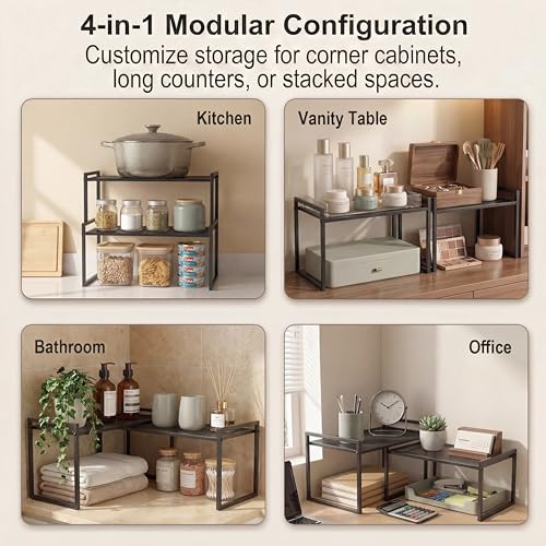 Stackable Kitchen Cabinet Organizer Shelves Pantry Rack Set of 2 - Image 7