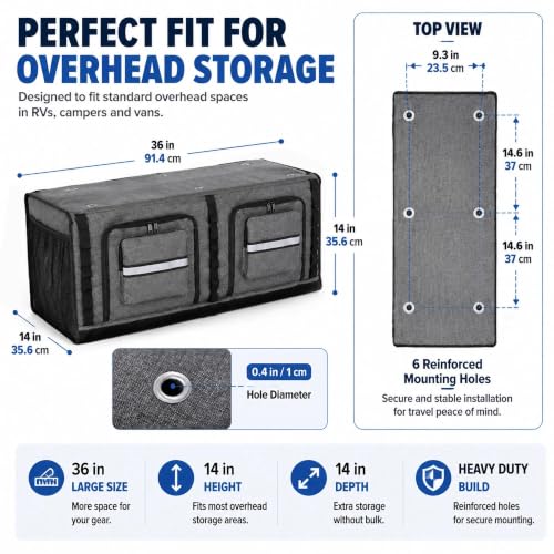 36" RV Overhead Soft-Sided Storage Cabinet RV Wall Storage - Image 4