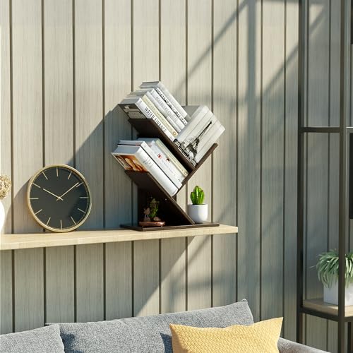 R RUISHENG 3 Tier Small Tree Bookshelf Desk Book Organizer Narrow - Image 7