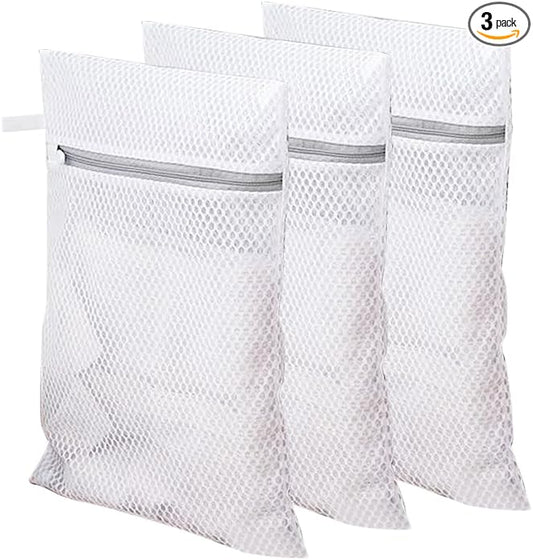 Honeycomb Mesh Laundry Bags for Delicates 3Pcs, Zippered Wash Bag for Waching Machine 12" x 16" Home Dormitory Travel Use