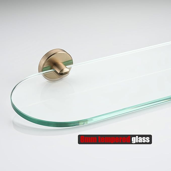 JQK Bathroom Glass Shelf, Tempered Glass Shower Storage 16 by 5 inches, 304 Stainless Steel Champagne Bronze Wall Mount, TGS121L16-CB