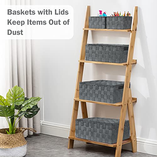 Storage Baskets with Lids: 5 Pack Stackable Woven Storage Bins - Image 4