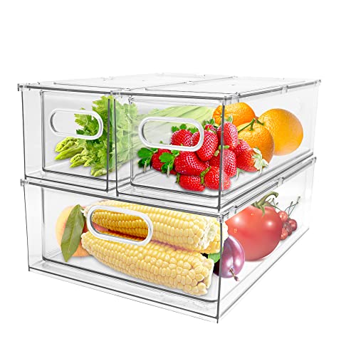 3 Pack Refrigerator Organizer Bins with Pull-out Drawer Stackable - Image 2