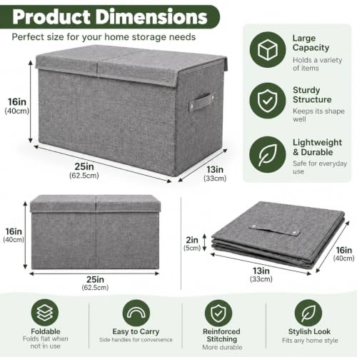 Large Toy Box Storage with Lid, Collapsible Sturdy Toy Chest - Image 5