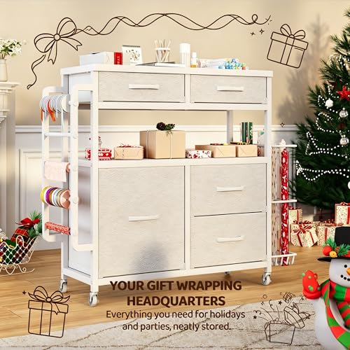 LIVEHOM Wrapping Paper Storage, Rolling Gift Wrap Station - Image 7