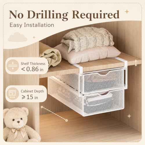 Underwear Organizer for Closet, 2-Tier Under Shelf Pull - Image 4