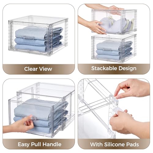 Vtopmart 4 Pack Clear Stackable Closet Storage Drawers 15QT - Image 7