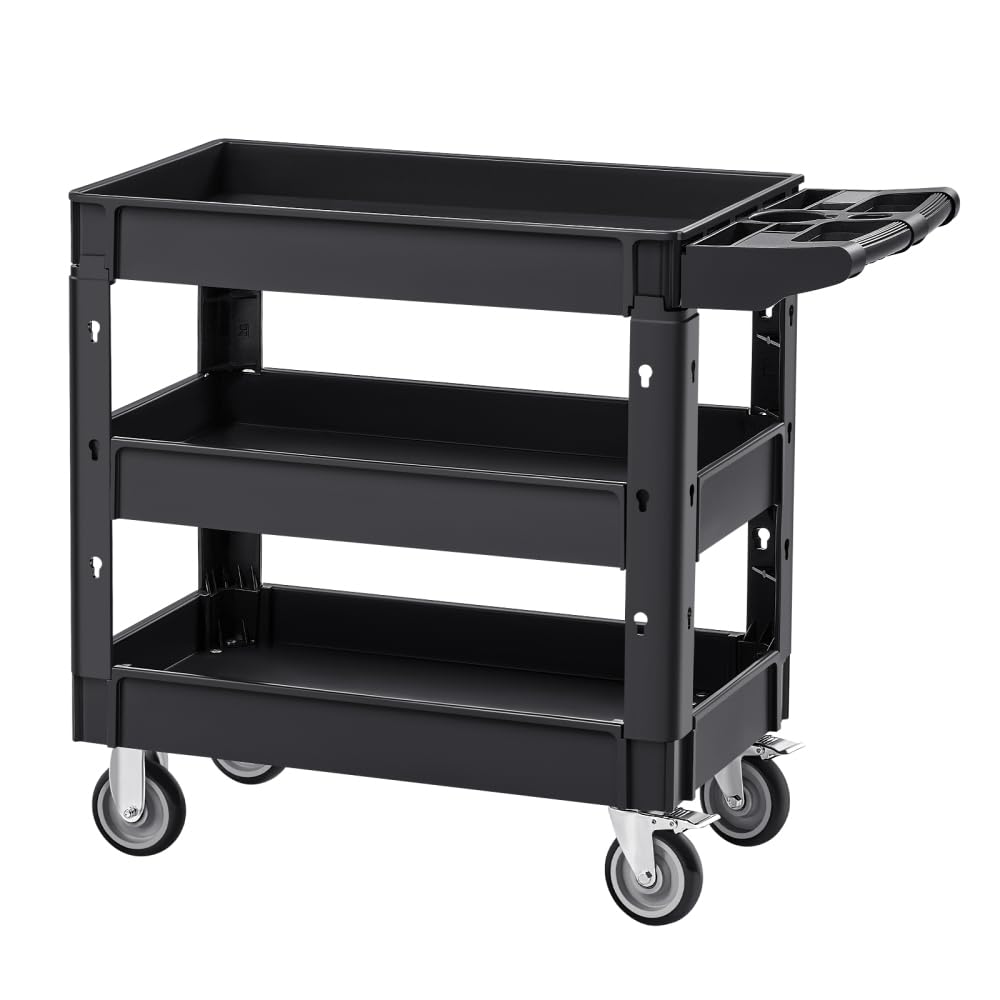 3-Shelf Utility Service Cart, 550 lb Capacity with 360° Swivel - Image 1