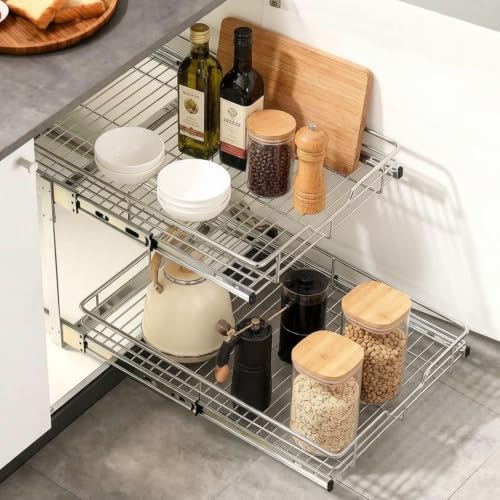 2 Tier Individual Pull Out Cabinet Organizer 15" W x 22" - Image 3