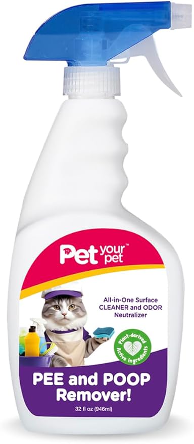 Cat Pee and Poop Remover 32 fl Oz – All-in-One Pet Stain and Odor Remover with Plant-Derived Ingredients – Stain and Odor Removers for Upholstery, Carpets & Hard Floors