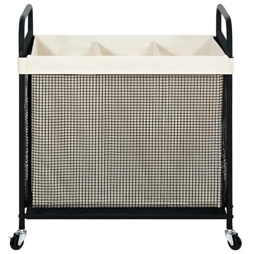 Laundry Hamper 3 Section, 120L Rolling Laundry Sorter Cart - Image 2