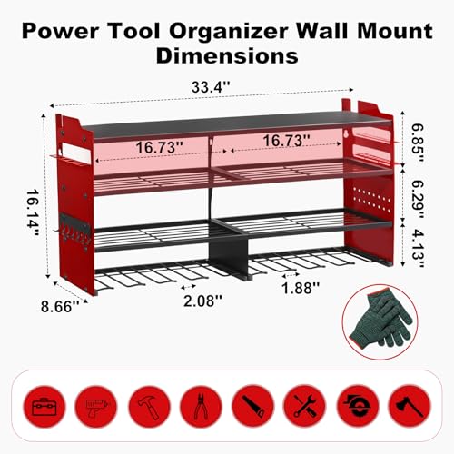 oviitech Large Power Tool Organizer Wall Mount Red - Image 3