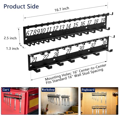 Metal Wrench & Socket Organizer, Dual-Layer Rack with Labels - Image 3