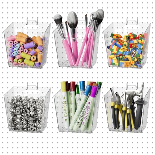 Clear Large Pegboard Cups, 6Pack Peg Board Square Storage - Image 2