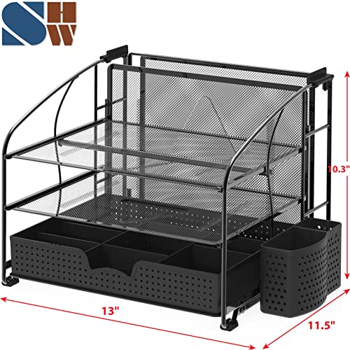 Simple Houseware 3-Tier Desk Organizer with Sliding Drawer, Black - Image 4