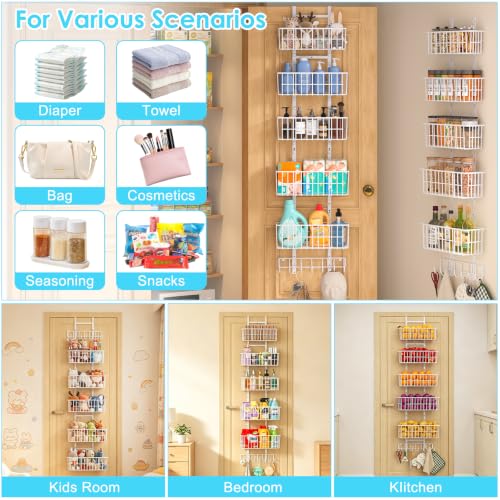 5-Basket Over-the-Door Metal Storage Organizer, White - Image 8