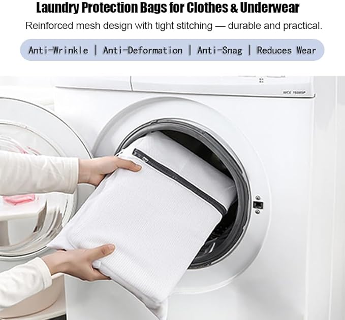 Laundry Bags for Washing Machine – 2 Pack Mesh Wash Bags (Large & Medium) for Clothes, Underwear, and Delicates – Durable Zipper with Protector, Anti-Deformation & Anti-Snag Laundry Nets