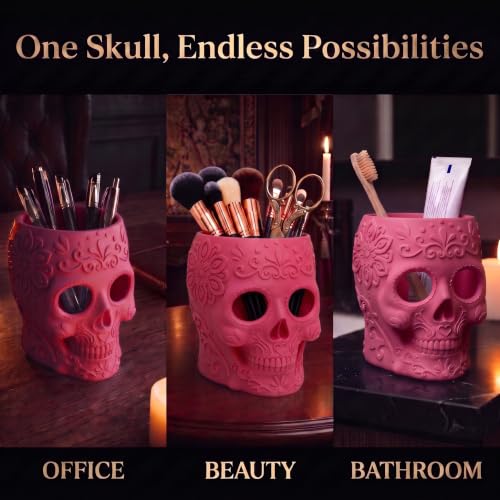 Sugar Skull Makeup Brush Holder, Makeup Organizer for Vanity - Image 4