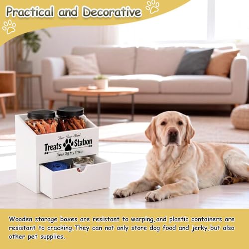 Pet Food Storage Container with Drawer, Wooden Dog Treat - Image 4