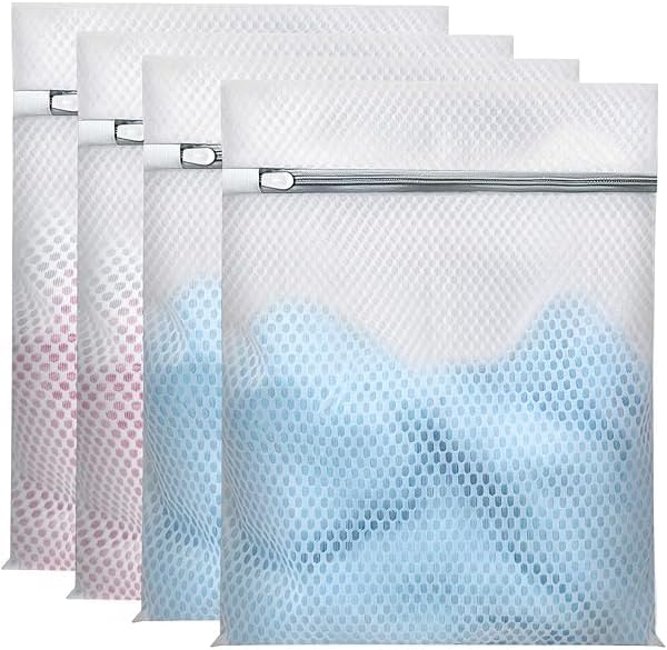 4-Pack Laundry Bags, 40cm Mesh Wash Bags for Delicates & Clothes, Zippered Laundry Organizer Bags for Washing Machine, Soft, Durable & Reusable (White)