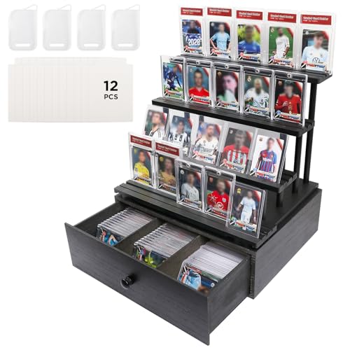 Wooden 4-Tier Trading Card Display Case with Custom Drawer - Image 2