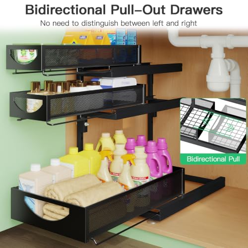 Under Sink Organizer, 2-Pack 3-Tier Pull Out Cabinet Organizers - Image 5