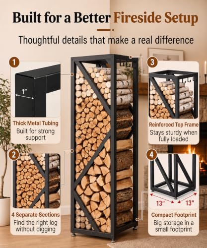 47in Firewood Rack Indoor Outdoor with Hooks – Heavy Duty - Image 5