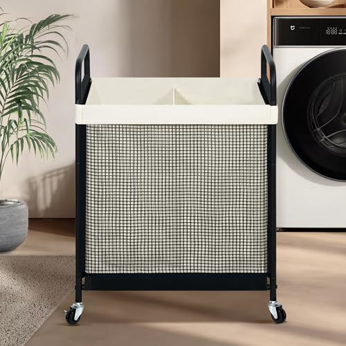 Laundry Hamper 2 Section, 100L Rolling Laundry Sorter Cart - Image 3