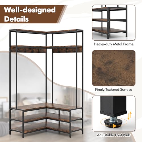 Tangkula Corner Hall Tree, 70 Inch Coat Rack with Bench - Image 6
