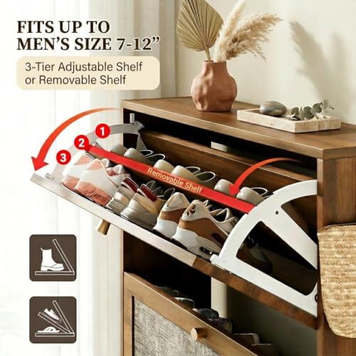 Rattan Shoe Cabinet with 2 Flip Drawers, Arched Accent - Image 6